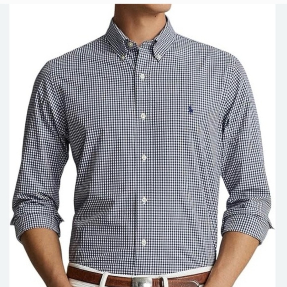 POLO RALPH LAUREN Navy Cotton Gingham Shirt Dress